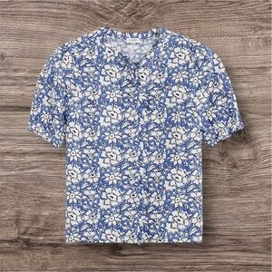 J Crew Linen-cotton blend ruffle top with puff sleeves  White/ Floral Summer XS